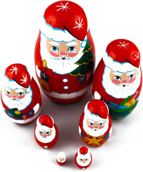 7 Christmas Santa Wooden Nesting Dolls pcs - Santa Claus Christmas Decoration Doll Gifts Ideas - Handcrafted