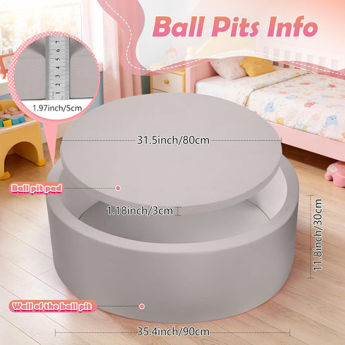 35.4"x 11.8" 35.4IN Foam Baby Ball Pit for Toddlers, Soft Round Kiddie Playpen Ball Pool for Kids with Soft Memory