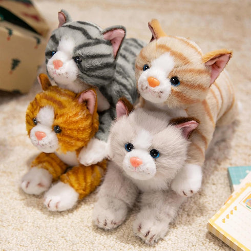 9.8" PEACH CAT Cat Stuffed Animal Realistic Kitten Plushies Soft Plush Toys Gifts for Kids Grey and White