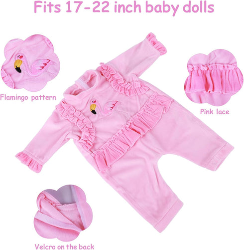BABESIDE 10 PCS Reborn Baby Doll Clothes, Flamingo Theme with Bassinet for 17-22 Inch Dolls
