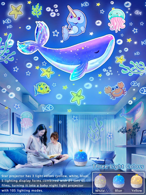 21 Sets of Films + Projector Night Light for Kids, Baby Star Projector with 360° Rotation for Nursery Decor