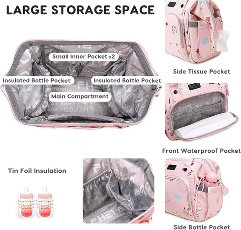 SONARIN Mommy Multifunctional Diaper Bag, Lightweight Waterproof Travel Nappy Changing Tote Shoulder Bag (Pink)