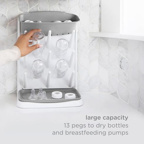 Countertop Ubbi Vertical Baby Bottle Drying Rack, Space Saving Drying Rack Baby Organizer, Gray