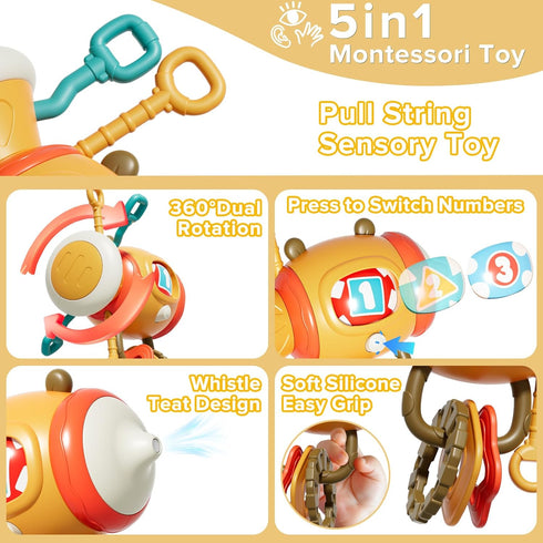 5 1 1-3, 6-12 1 2 in Montessori Busy Board Sensory Toy for Toddlers Pull String Fidget Baby Toys Months, Infant Carseat