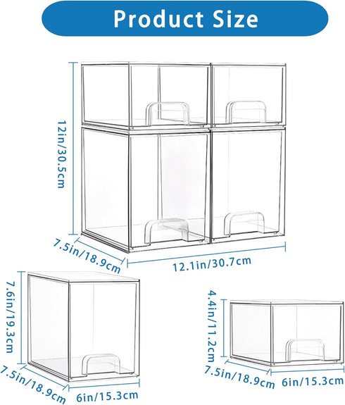 Countertop (2 Small+2 yanyoyo Baby Bottle Storage Organizer - Acrylic Storage Containers, Clear Stackable Drawer Baby