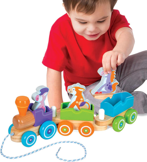 Melissa & Doug First Play Wooden Rocking Farm Animals Pull Train Toy
