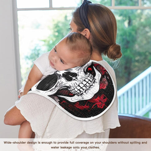 Set 2, 11 x22 Inch Kigai Flower Halloween Sugar Skull Muslin Baby Burp Cloths, Large Absorbent Cotton Muslin Burp