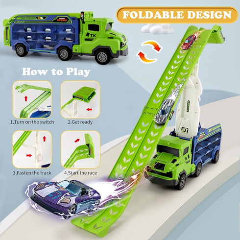 3-5 4-8,Foldable Sets 2.8-Ft 6 3 4 5 6 7 8+ Toddler Car Truck Toys,Car Carrier Truck Toys for Kids Age Car Track