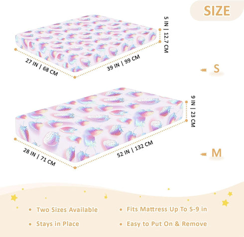 miaozhen 1 Pack 52x28 Cotton Crib Sheets for Baby Boys Girls Soft Stretchy Hologram Strawberry Silver Crib Mattress