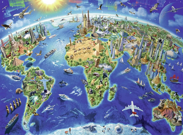 Ravensburger - 300-Piece World Landmarks Map Jigsaw Puzzle for Kids | Unique Pieces | FSC Certified