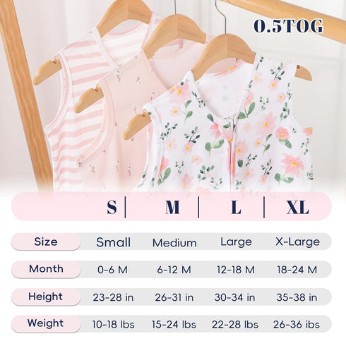 0-6 100% 2-Way 0.5 3 Pack, PHF Soft Baby Sleep Sack Months Cotton Baby Wearable Blanket, Zipper TOG Toddler Sleeping