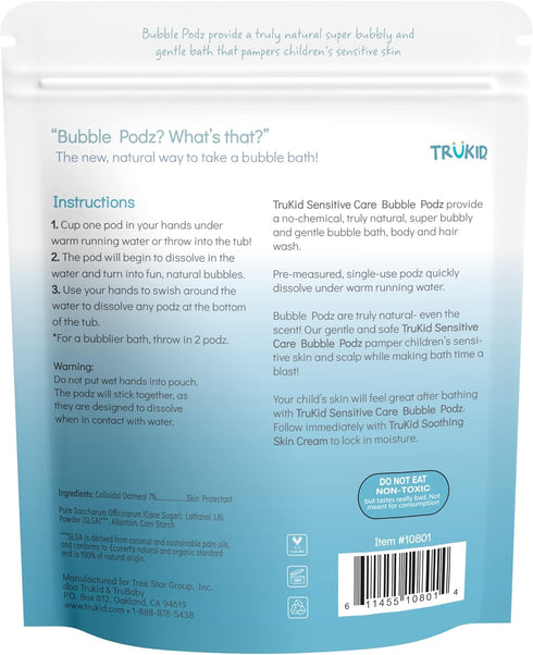 (60 TruKid Bubble Podz Bubble Bath for Kids, Toddlers, & Babies, NEA-Accepted for Eczema, Gentle Refreshing Colloidal
