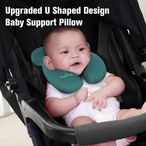KAKIBLIN Baby Travel Pillow, Infant Head and Neck Support for Car Seat and Pushchair, 0-1 Years Old (Green)