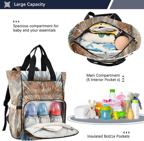 SUABO Backpack Baby Diaper Bag Watercolor Echidna Face Large Bag Waterproof Travel Diaper Bags for Moms and Dads