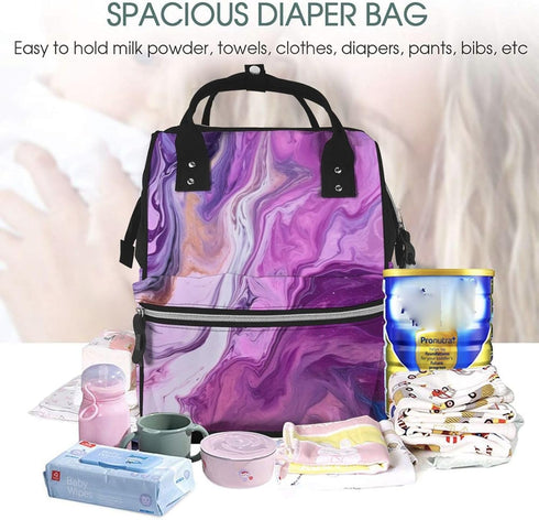 FHEDVBN Backpack Mummy Backpacks Daypack Marble Purple Colorful Diaper Bag for Women Multifunction Waterproof for Mom