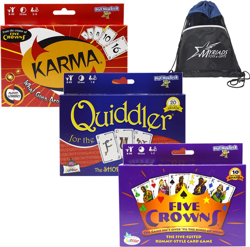 PlayMonster Card Games Set of 3: Five Crowns, Karma, Quiddler