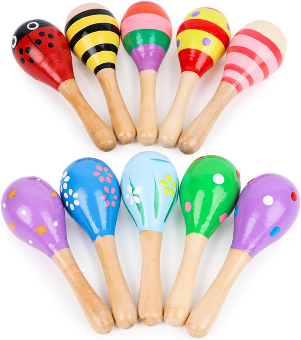 POPLAY 10PCS Mini Wooden Maracas, Musical Instruments for Toddlers, Baby Musical Toys, Infant Learning