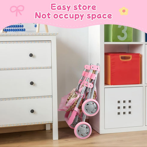 3+, GAGAKU Baby Doll Stroller, Foldable Toy Stroller with Storage Basket and Bag, Diaper, Reborn Doll Accessories