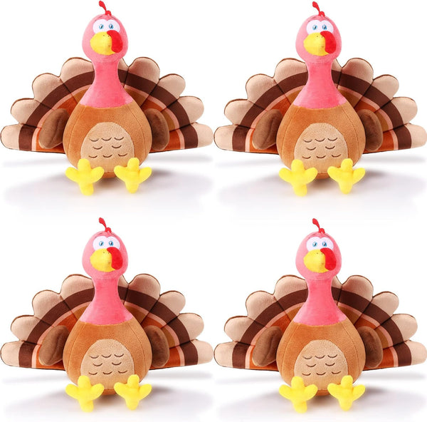4 Pieces Plush Turkey Stuffed Animals, 8 Inch Soft Thanksgiving Bird Plush Toys, Fall Harvest Decorations (Pink)