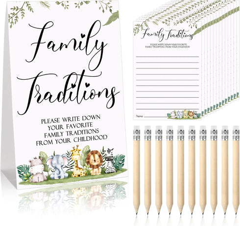 Fumete 61 Pieces Baby Shower Games, Family Traditions Sign and Cards with Pencils for Baby Shower Party Decor