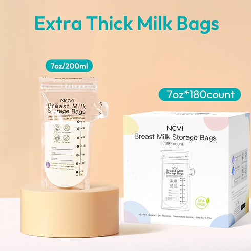 180 Count 7oz NCVI Breastmilk Storage Bags, Milk Storage Bags for Breastfeeding, Breast Milk Storage Bags