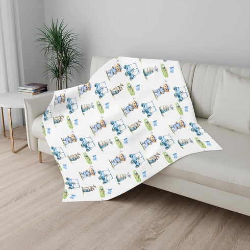 Wicbfdfv 60x80inch Cute Bear Golf Cart Blue Baby Blankets for Boy Girl Bears Sport Golfing Flag Club Flannel Fleece