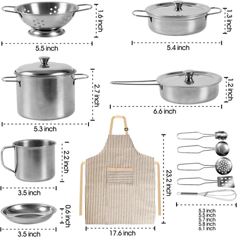 28Pcs Kitchen Playset Cooking Toys, Stainless Steel Cookware and Accessories for Kids, Toddlers, Girls, Boys