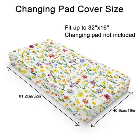 Watercolor Flowers Changing Pad Covers Colorful Floral Leaves Changing Table Sheets for Boy Girl Wild Plants Soft Breathable Stretchy Snug Fitted Baby Diaper Changing Table Mats Cover 32''x16''