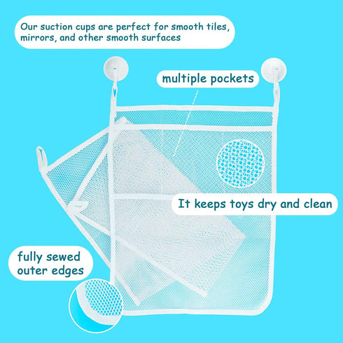 LEEFONE 2 18 14 Inch 4 PCS Mesh Bathtub Toy Holder Bag, x Bath Toy Organizer, Ultra Strong Hooks, White