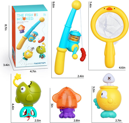 Baby Bath Toys for Kids Ages 1-3, Magnetic Fishing Games with Floating Bathtub Toys & Fishing Net for Toddlers