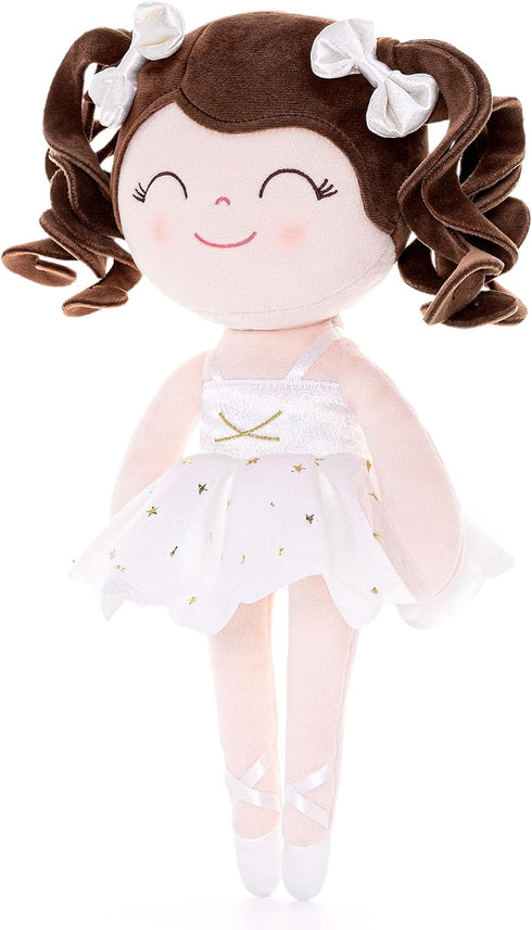 Gloveleya Baby Dolls Soft Snuggly Curly Hair Ballerina Doll, Plush Ballet Doll with Lace Mesh Dress, White 14 inches