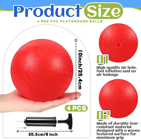 Hiboom 10 Pcs Kickball Set with 10 Inches Dodgeball, 5 Rubber Bases, Needles and Ball Pump for Backyard Games