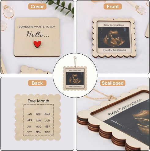 Mlatnod 3x4 Scalloped Pregnancy Announcement Box for Grandparents with Sign - Baby Coming Soon Gift, Holds Ultrasound