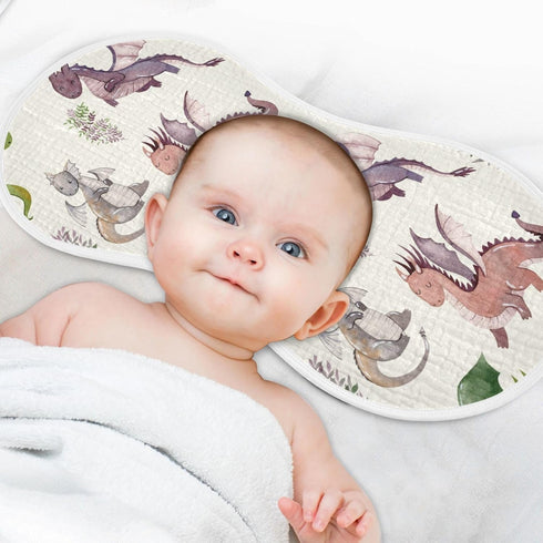 GOODOLD Set 2 Pack Cute Dragons Pattern Muslin Baby Burp Cloths - Super Absorbent and Soft Burping Rags - Cotton Burp