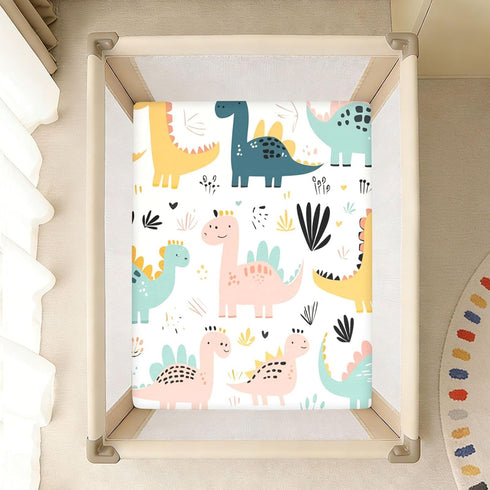 Bseiialft 52 28 Cute Dinosaurs Leaves Crib Sheets for Boys Girls Soft and Breathable Cotton Baby Sheets for Standard