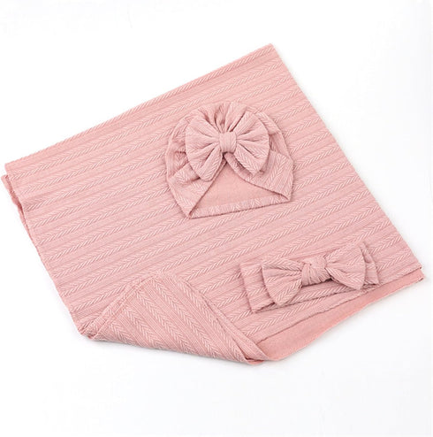 DDNFO Set Wrap.(F177) Baby Swaddle Blanket and Hat Headband for Boy Girl Newborn Baby Swaddle (Pink)