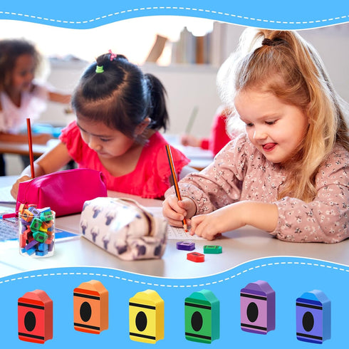 72 Chivao Pcs Crayon Erasers Mini Erasers for Kids Bulk Classroom Back to School Gifts Pencil Top Eraser for Rewards