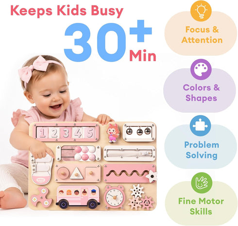 1-3 17-Inch 1 2 3 KALOTOYS Large Montessori Busy Board for Baby & Toddlers Wooden Sensory Activity Board Fine Motor