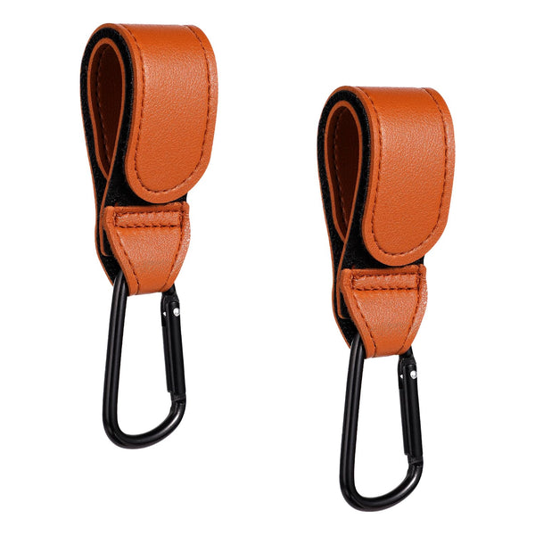 2pcs Adjustable Baby Stroller Hooks, Leather Buckle Strap, Multipurpose Style for Hanging Shopping Diaper Bags