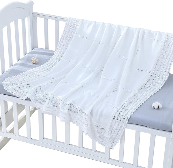 Booulfi Baby Blanket White Receiving Blanket Baptism Christening Towel for Newborn Girls