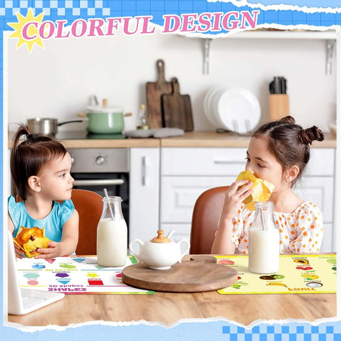Mifoci 8 Pcs Educational Preschool Placemat Set - Reusable Washable Non-Slip Placemats for Kids Dining Table