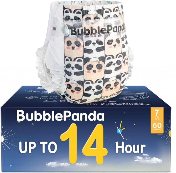 BubblePanda Overnight Diapers, Baby Diapers Nighttime Protection with Dual Absorbent Core, Wider Absorbent