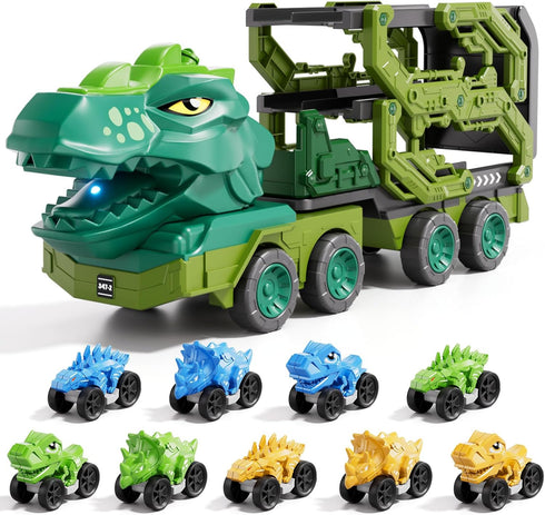 10 1 9 3-5 3 4 5 6 7 8 IHAHA in Dinosaur Truck Toys with Dino Cars for Kids Years, Dino Carrier Truck with Foldable