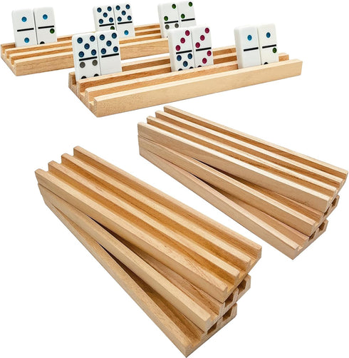 SUTIMSHE Wooden Domino Racks/Trays Set of 8 Natural Domino Trays Holders Organizer for