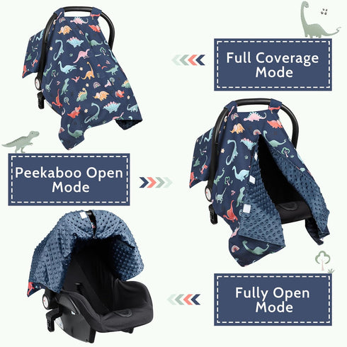 Car Seat Cover Baby, Peekaboo Opening Carseat Covers Baby Boy, Minky Infant Car Seat Canopy, Multi-Use Cover Protecting