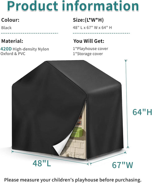 MRWiZMS 420D 48" 67" 64" Playhouse Cover, Oxford Outdoor Playhouse Covers L x W x H Waterproof UV-Proof and Dust-Proof