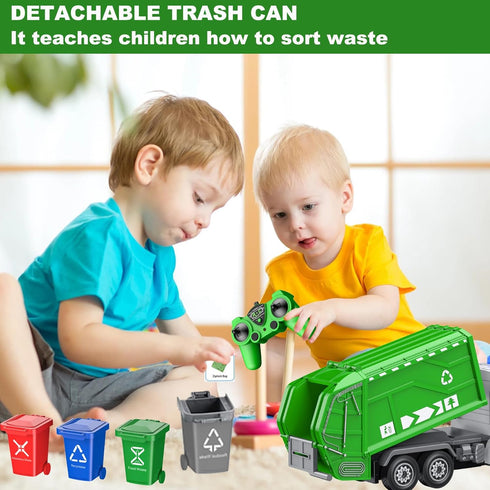 2.4Ghz Remote Control Garbage Truck Toys - 1/24 RC Truck with 4 Trash Cans, 6 Channel Remote Control, Gifts for Boys 3+
