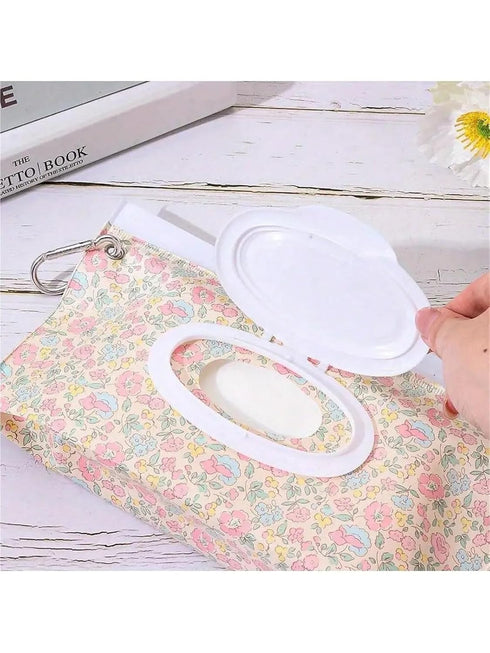 linenb 4pcs Bathroom(Color05) Reusable Wipes Pouch Travel-Friendly Refillable Wipes Case Easy-Access Flip Cover