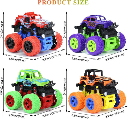 Monster Truck for Boys - 4 Pack Push and Go Friction Powered Car Toys, Inertia Pull Back Vehicle Set