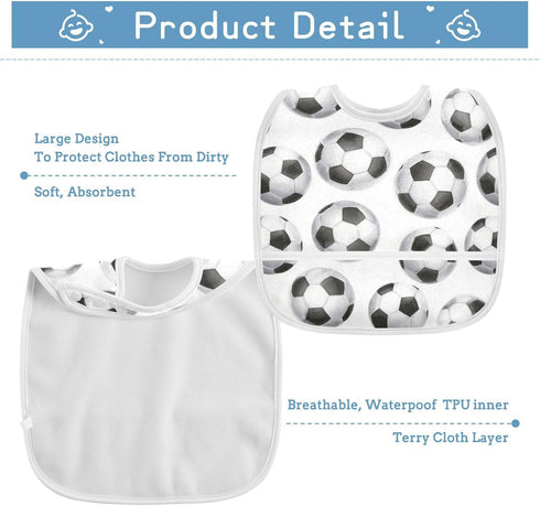 IHCVHQX 1 Pack Baby Feeding Bibs for Boys Girls Soccer Ball Pattern Toddler Infant Bandana Drool Bibs with Pocket